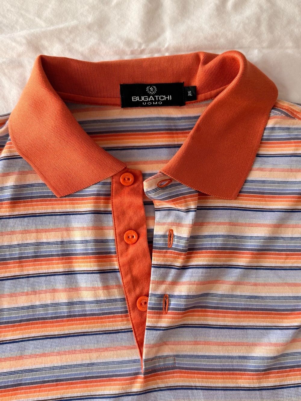 Bugatchi Vomo Men's XL Orange Blue Striped Egyptian Cotton Golf Polo